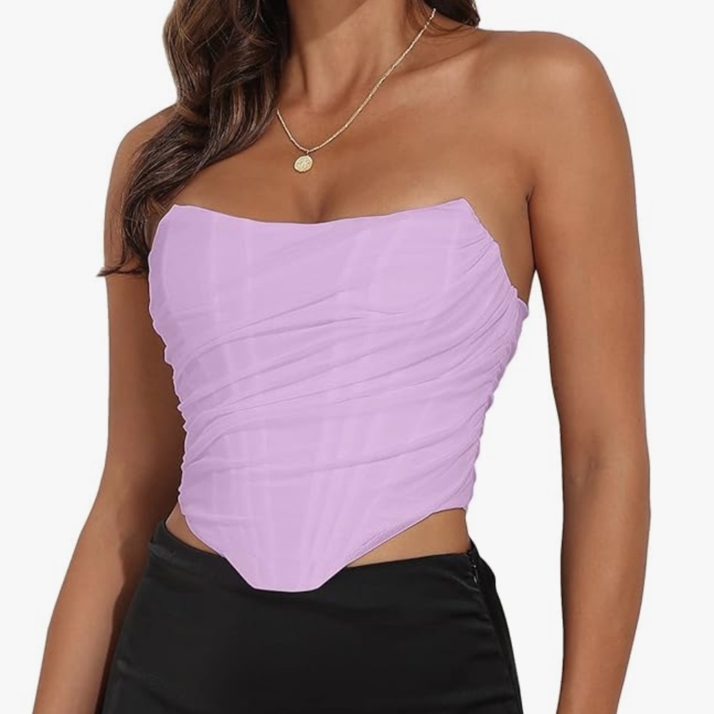 Strapless Open Back Boned Mesh Bustier
Zip Back Corset Bodvshaper Crop Top